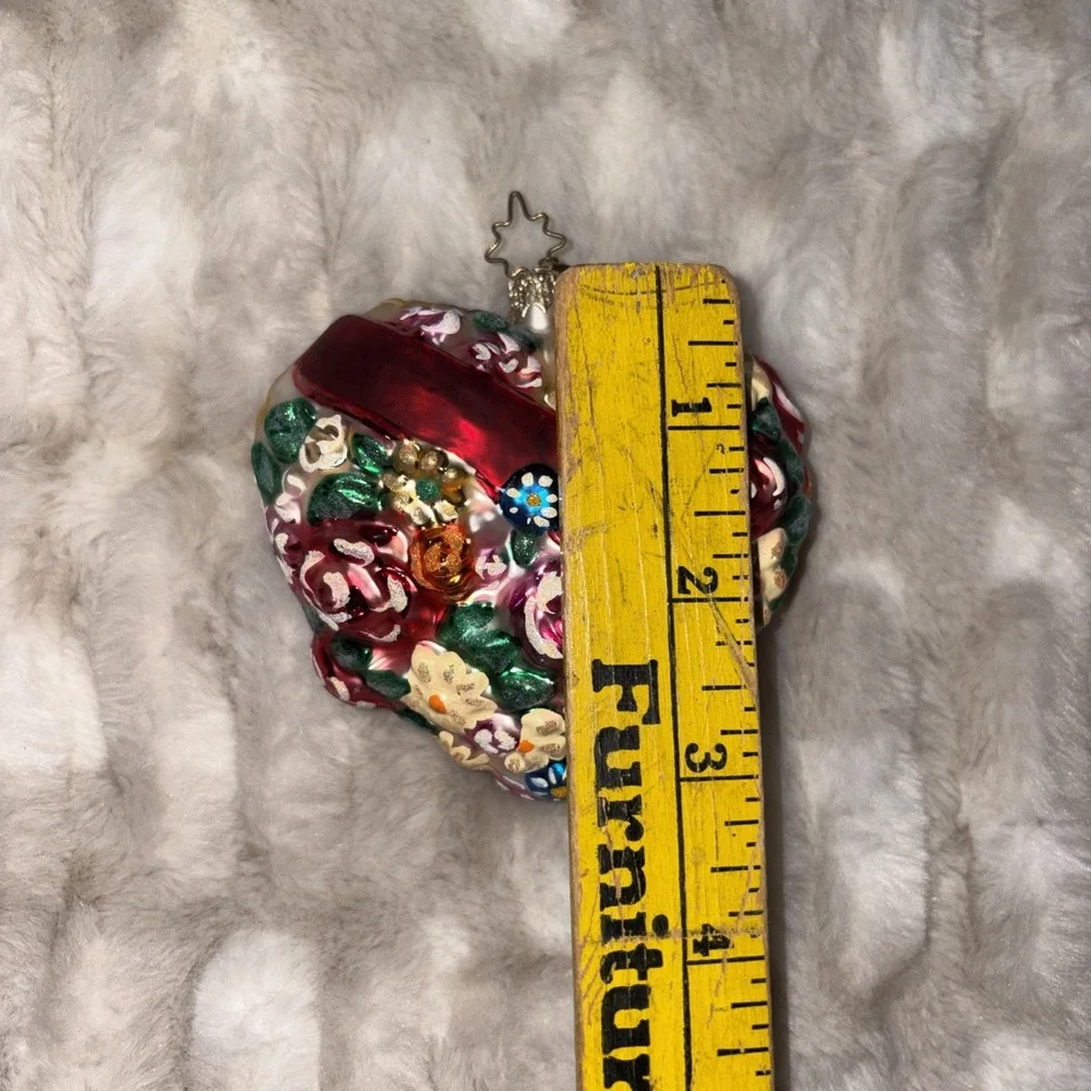 Christopher Radko Say it With Flowers Heart Ornament Intricate Floral Red Bow